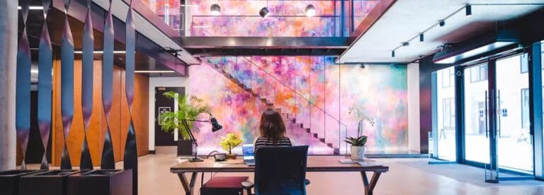 Workspace Group - The Frames reception area leads to the cafe, upstairs meeting room and lift access to individual, private offices.